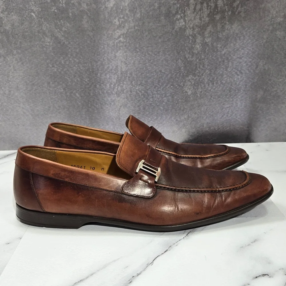 Magnanni Lino Loafers Mens Size 10 Brown Leather Buckle Strap Dress Shoes Spain